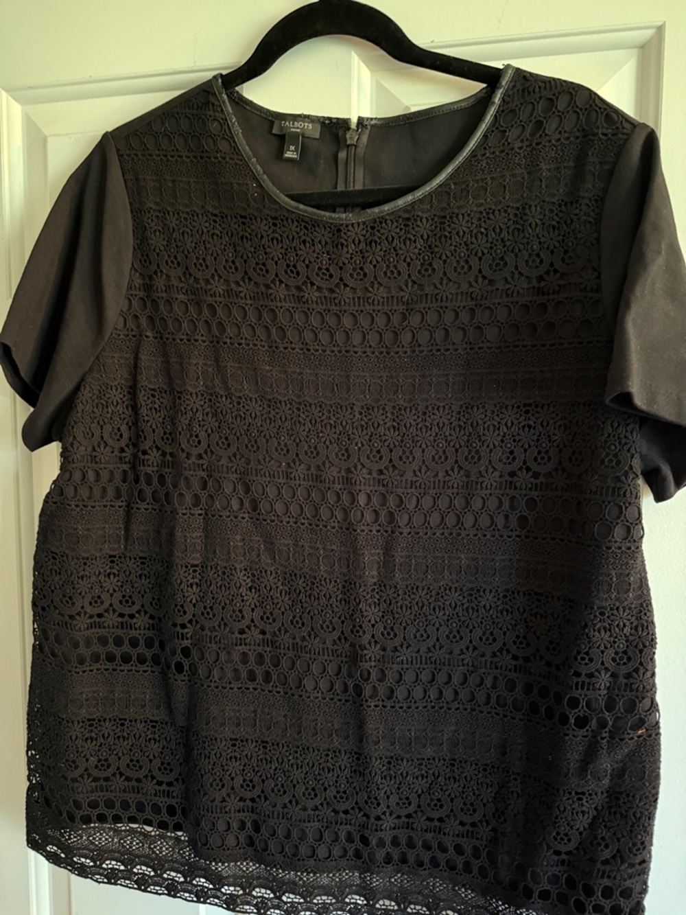 Talbots Black Crochet Lace Short Sleeve Blouse